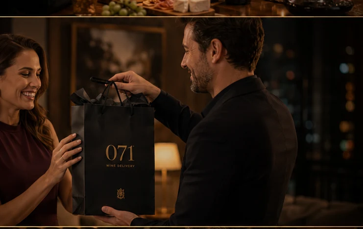 Pessoa presenteando alguém com vinho 071